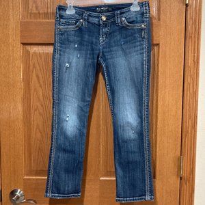 SILVER JEANS Twisted Capri Women's 26 Blue Denim Jean Capri Embroidered